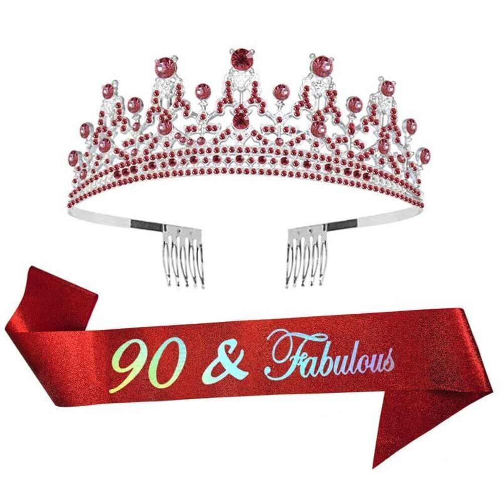 1342 90th Birthday Sash and Tiara Kit Red Adults One Size